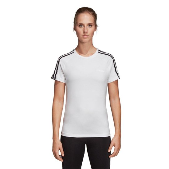 Camiseta Adidas D2M 3 Stripes Feminina - Branco e Preto Menor preço em Camiseta Adidas D2M 3 Stripes Feminina - Branco e Preto