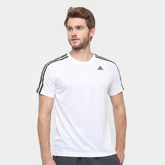 Camiseta Adidas D2M 3S Masculina - Branco+Preto Menor preço em Camiseta Adidas D2M 3S Masculina - Branco+Preto