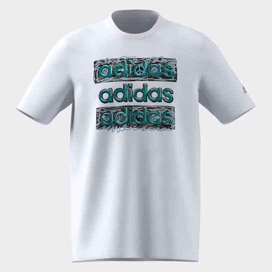 Camiseta Adidas Doodle Manga Curta Masculina - Branco Menor preço em Camiseta Adidas Doodle Manga Curta Masculina - Branco