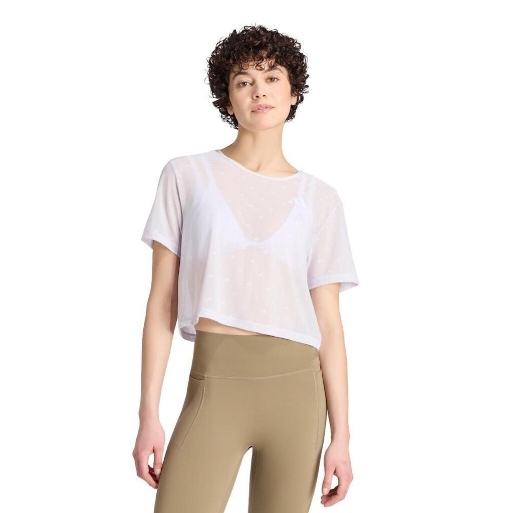 Camiseta Adidas Elástica Primelift Essentials Workout Boxy Feminina