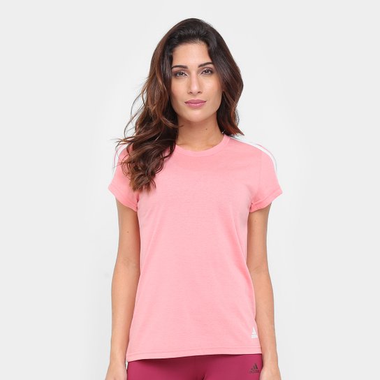 Camiseta Adidas Ess 3S Slim Feminina - Rosa+Branco
