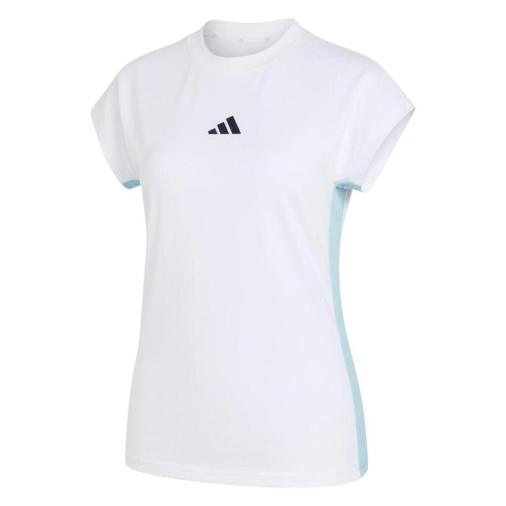 Camiseta Adidas Essentials 3 Listras Branco e Azul Feminina