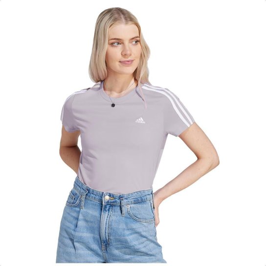 Camiseta Adidas Essentials 3-Stripes Feminina - Lilás Menor preço em Camiseta Adidas Essentials 3-Stripes Feminina - Lilás