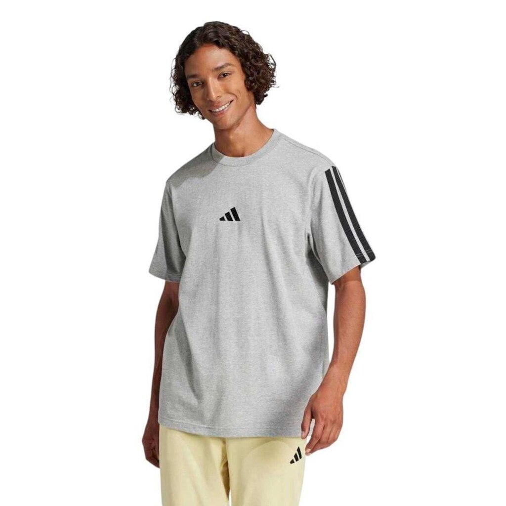 Camiseta Adidas Essentials 3 Stripes Masculina - Cinza 2GG