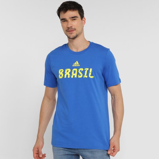 Camiseta Adidas Fan Wear Brasil Masculina - Azul Royal Menor preço em Camiseta Adidas Fan Wear Brasil Masculina - Azul Royal