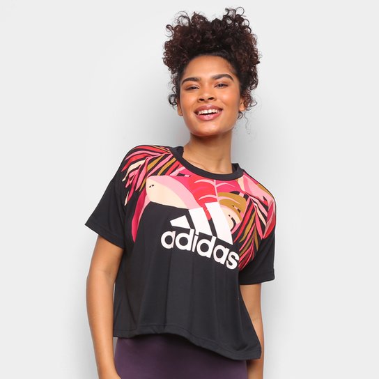 Camiseta Adidas Farm Rio Tucano Feminina - Preto+Rosa Menor preço em Camiseta Adidas Farm Rio Tucano Feminina - Preto+Rosa