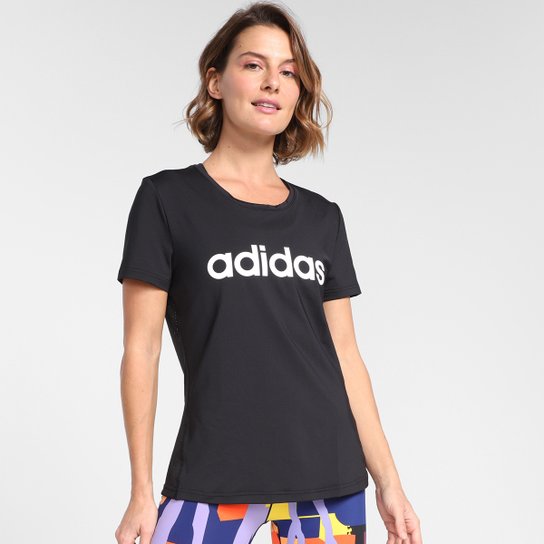 Camiseta Adidas Logo Linear Designed To Move Feminina - Preto+Branco Menor preço em Camiseta Adidas Logo Linear Designed To Move Feminina - Preto+Branco