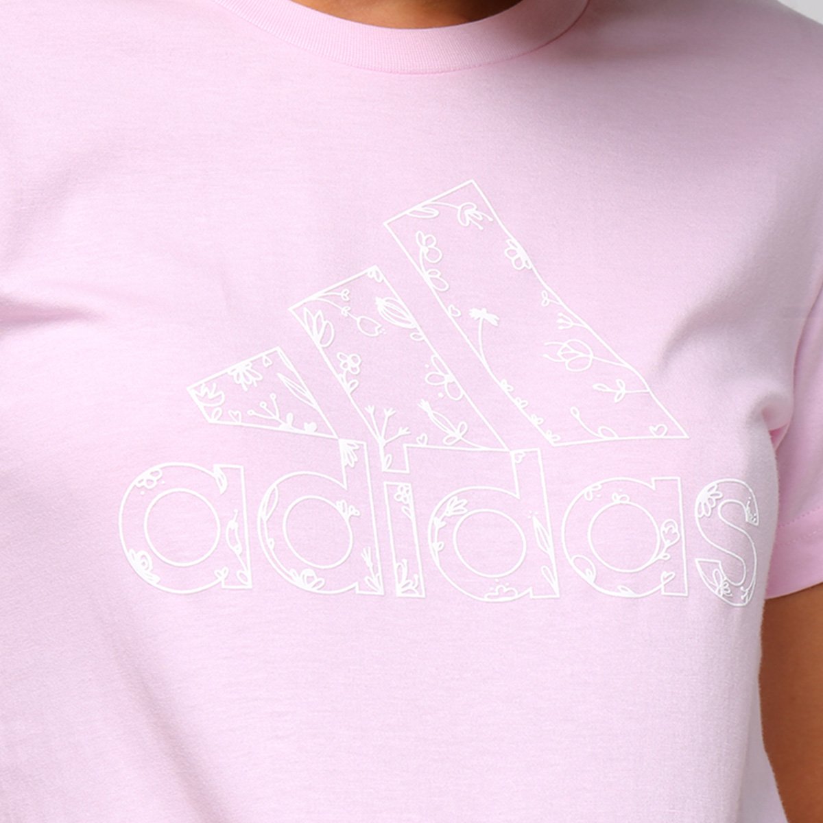 camiseta adidas logo vazado floral feminina