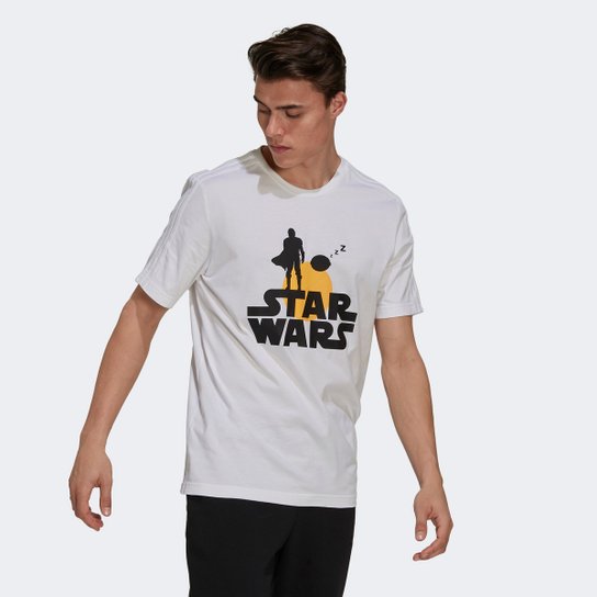 Camiseta Adidas Star Wars The Mandalorian Masculina - Branco+Preto Menor preço em Camiseta Adidas Star Wars The Mandalorian Masculina - Branco+Preto