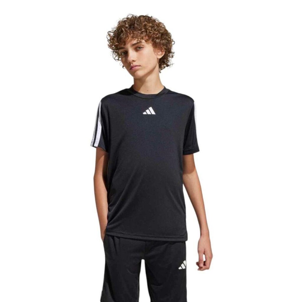 Camiseta Adidas Train Essentials 3 Stripes Juvenil - Preto 15-16