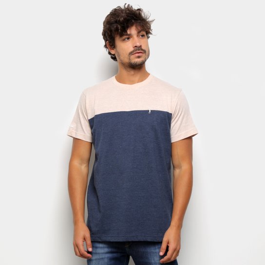 Camiseta Aleatory Bicolor Manga Curta Masculina - Azul Menor preço em Camiseta Aleatory Bicolor Manga Curta Masculina - Azul