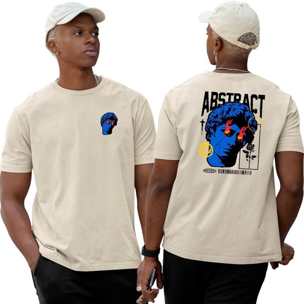 Camiseta Algodão Basica‎ Abstract Blue Fire Eyes Statue