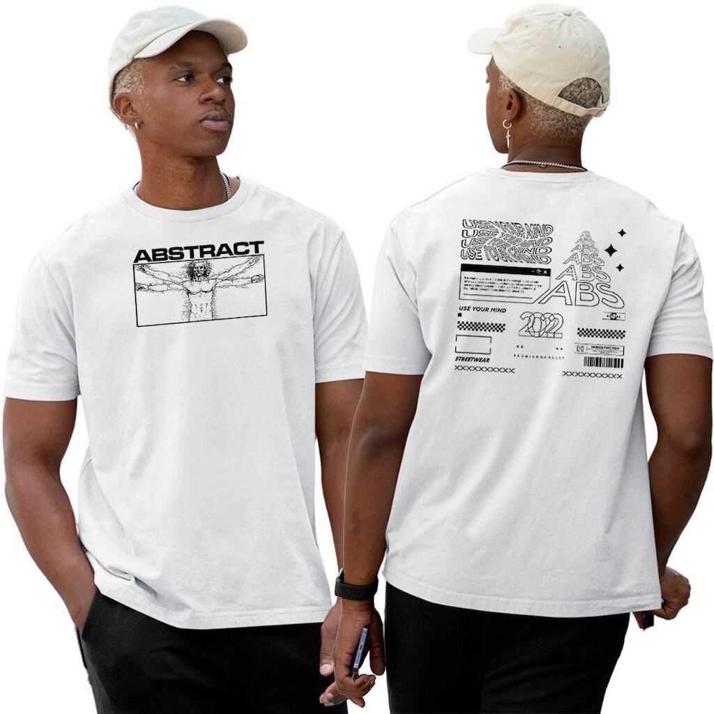Camiseta Algodão Basica‎ Homem Vitruviano Use Your Mind Abstract