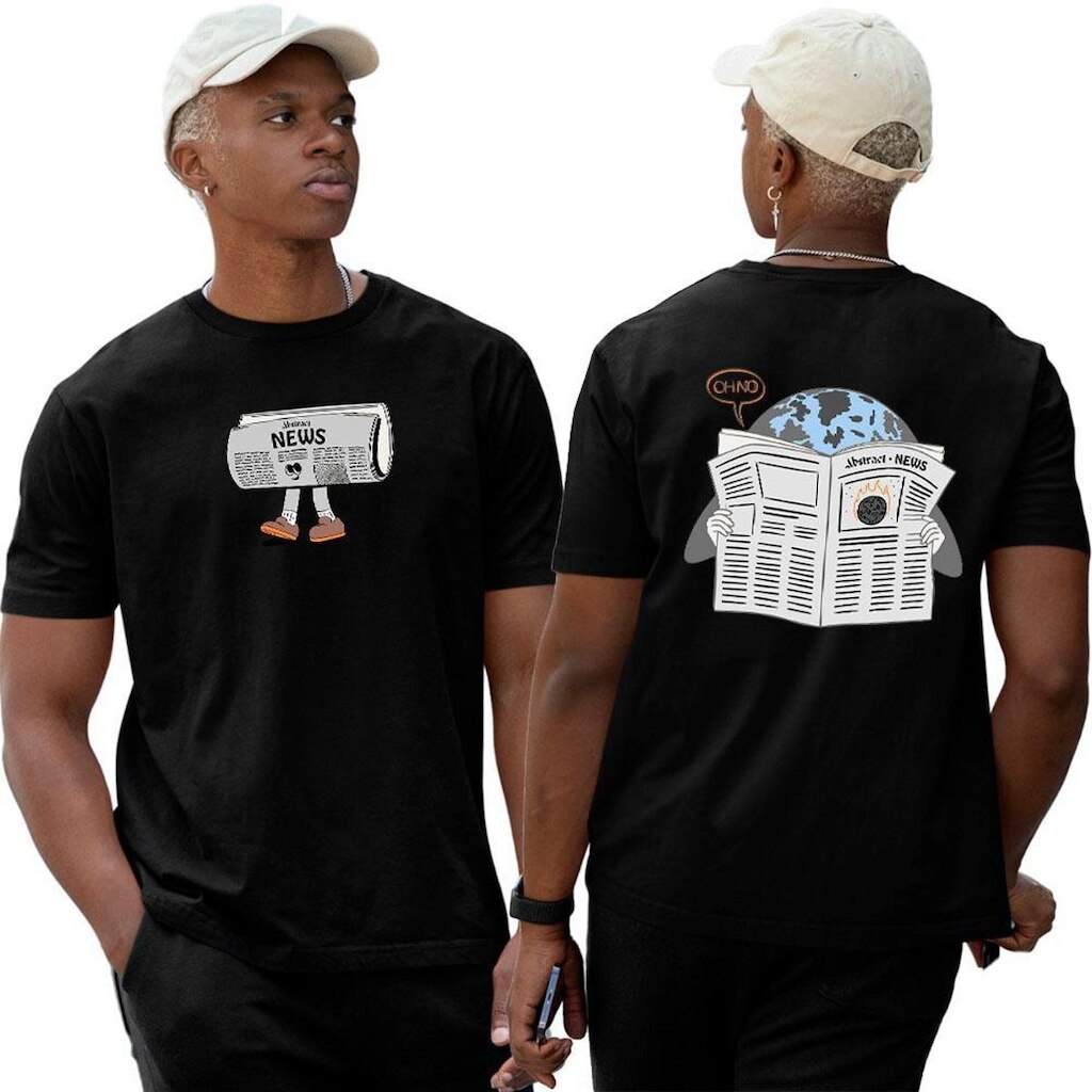 Camiseta Algodão Basica‎ World News Oh No Abstract