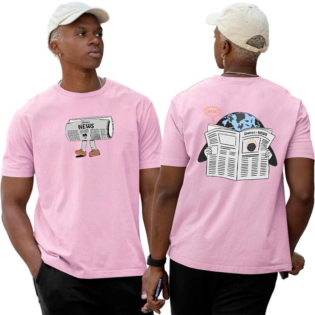 Camiseta Algodão Basica‎ World News Oh No Abstract
