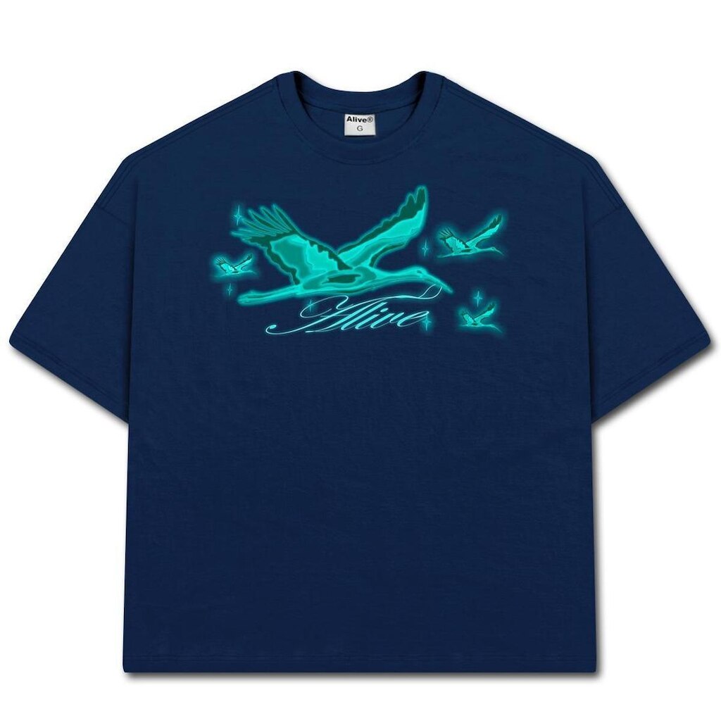 Camiseta Alive Oversized Heron Azul Marinho