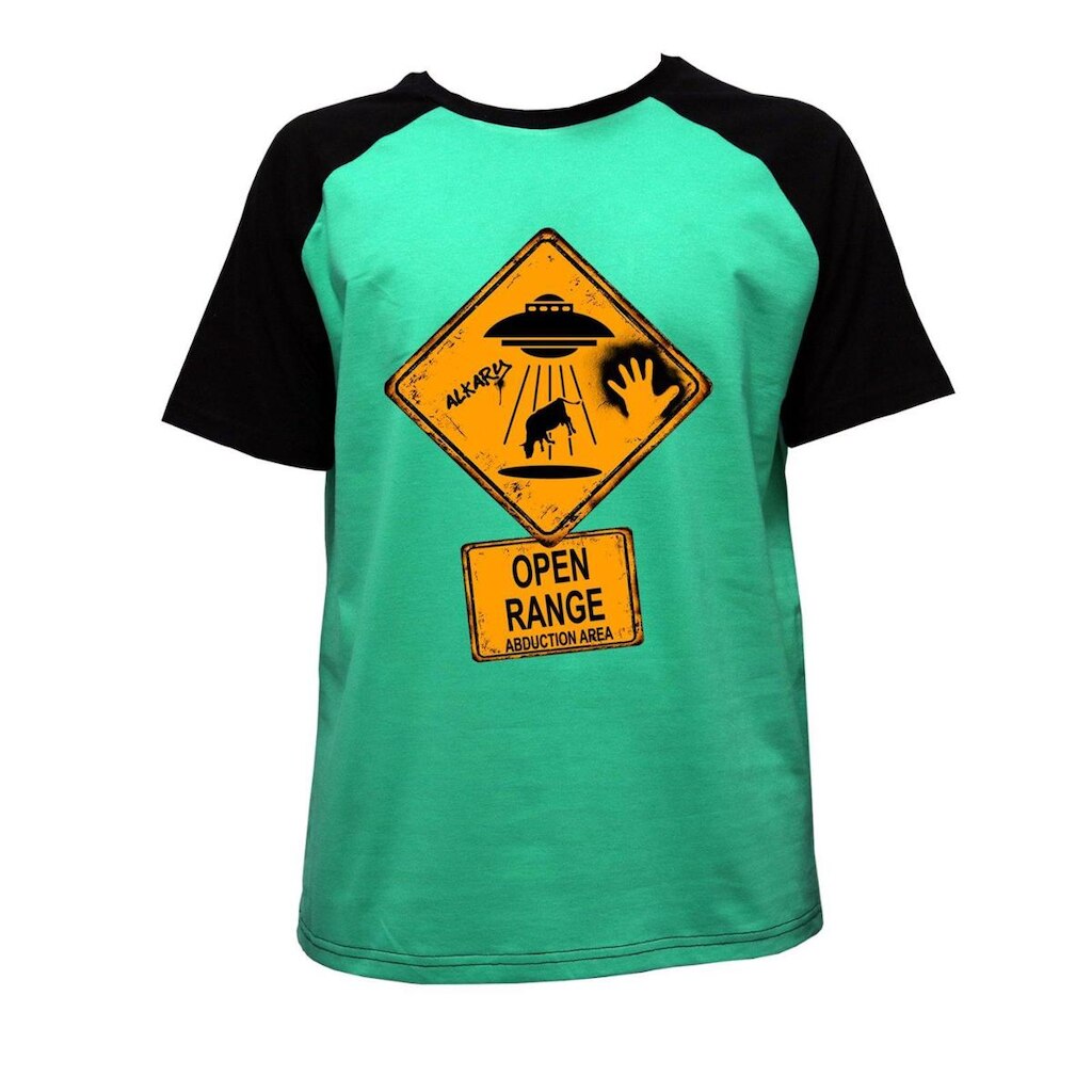 Camiseta Alkary Raglan Manga Curta Abduzido e Preta