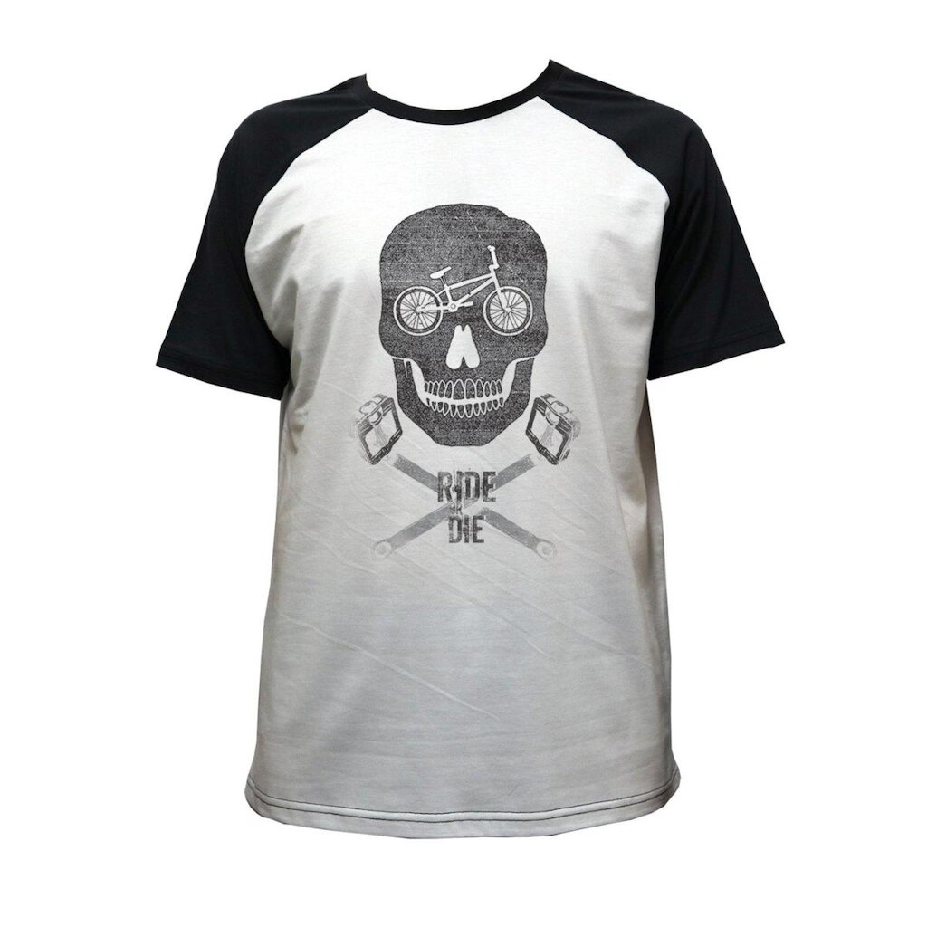 Camiseta Alkary Raglan Manga Curta BMX Caveira Branca