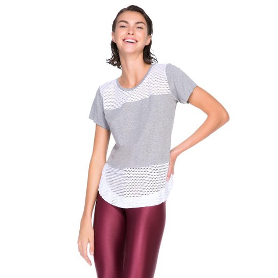 Camiseta Amaro Reta Detalhe Mesh Feminina - Cinza