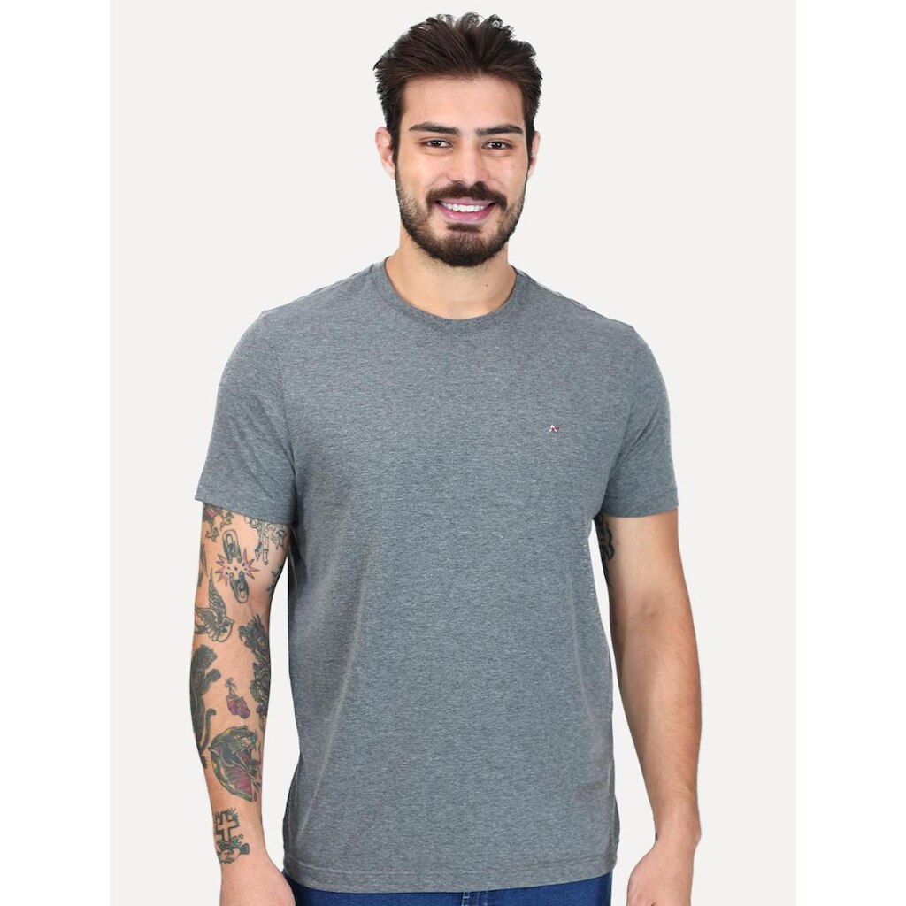 Camiseta Aramis Masculina Basic Lisa Cinza Mescla