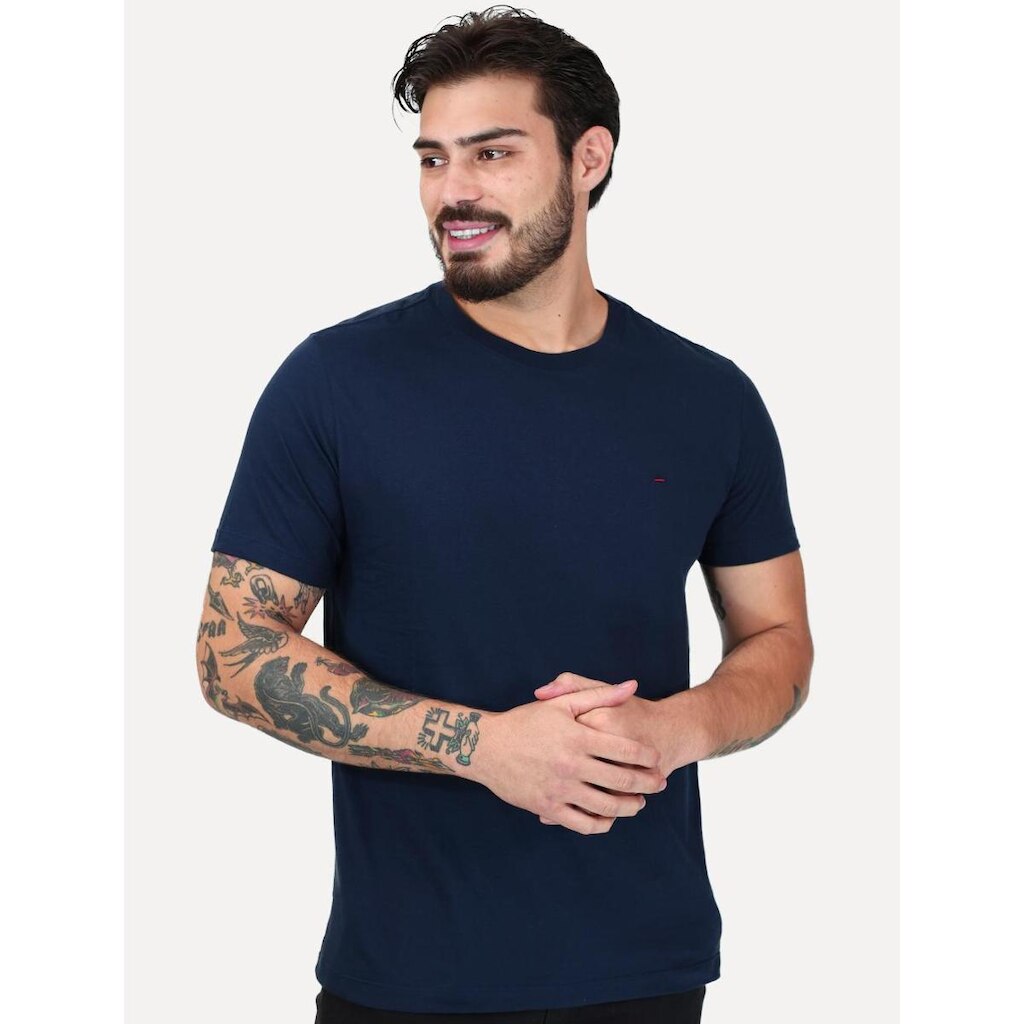 Camiseta Aramis Masculina Basic Lisa Dark Logo Azul Marinho