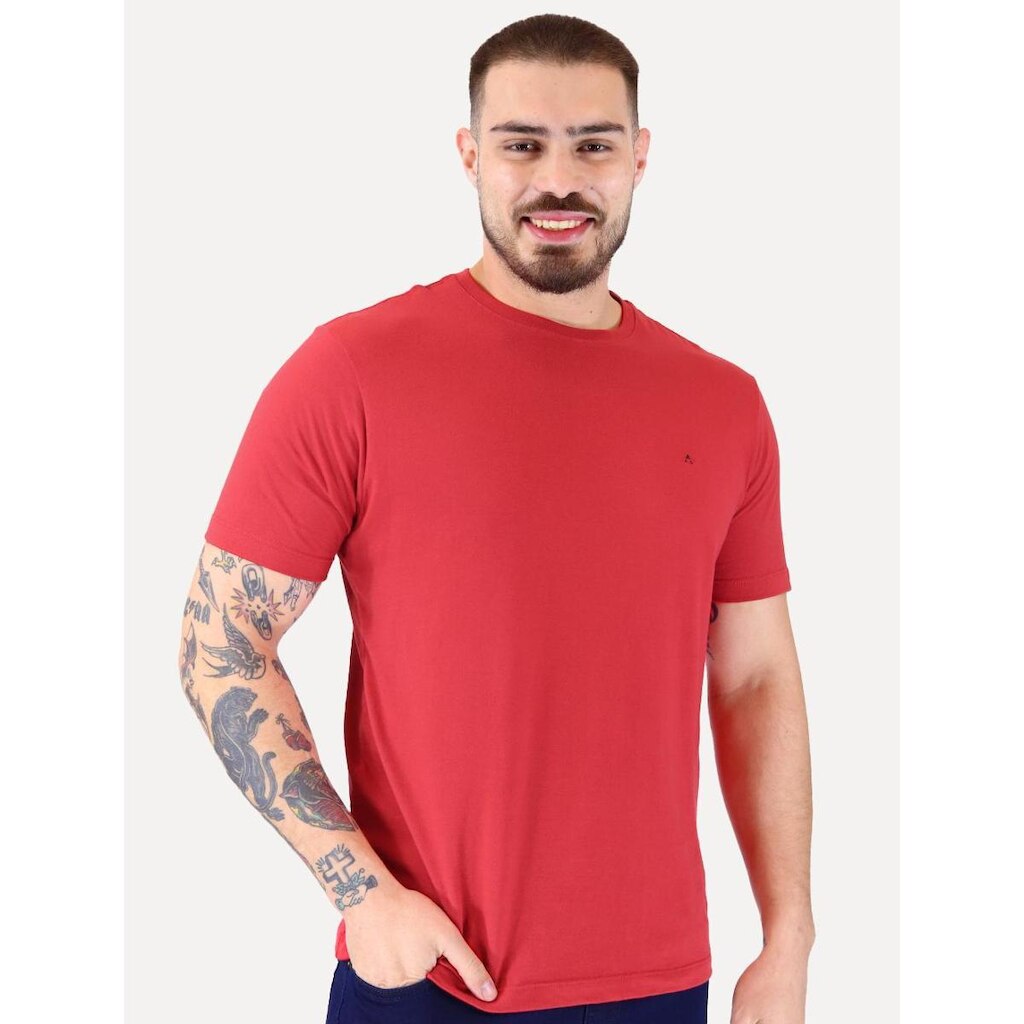 Camiseta Aramis Masculina Basic Lisa Dark Logo Vermelha