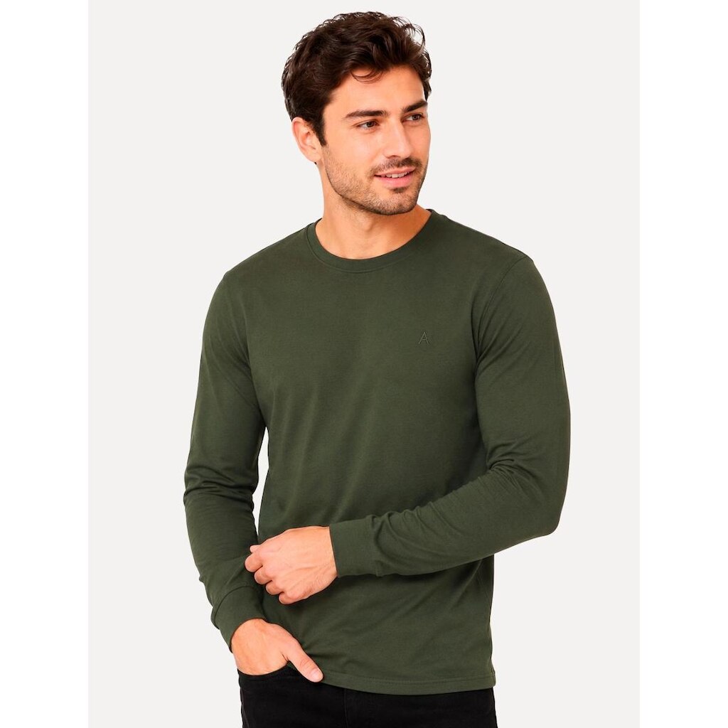 Camiseta Aramis Masculina Basic Lisa Manga Longa Mono Logo Verde Escuro