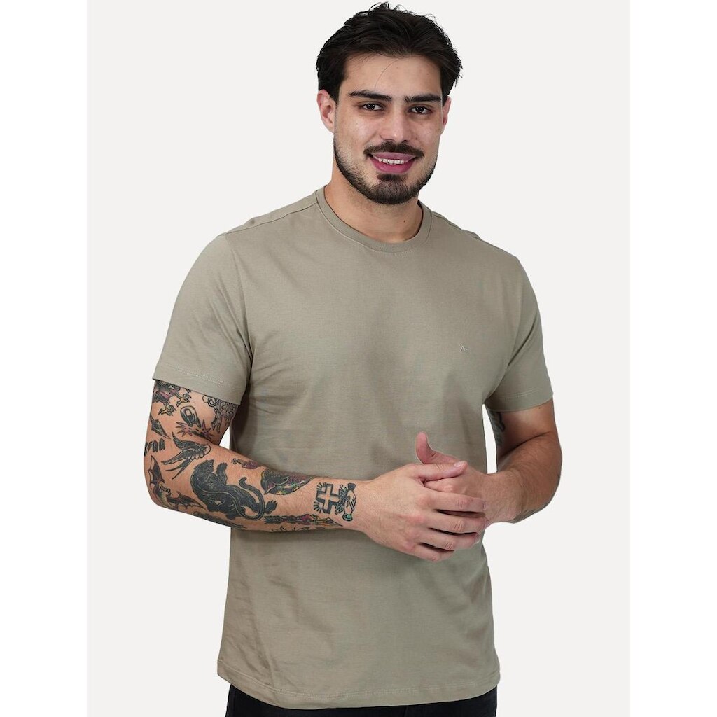 Camiseta Aramis Masculina Basic Lisa Mono Icon Cáqui Médio