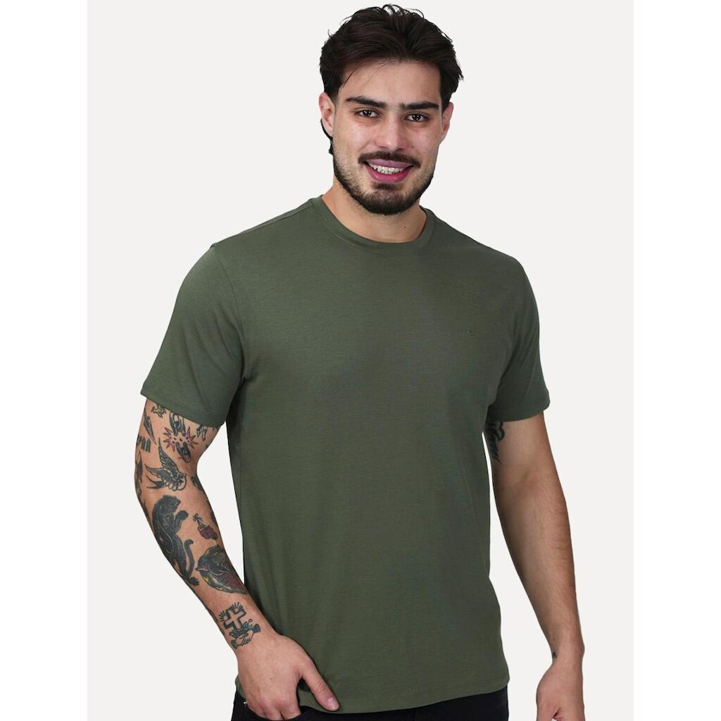 Camiseta Aramis Masculina Basic Lisa Mono Liquid Cotton Verde Militar