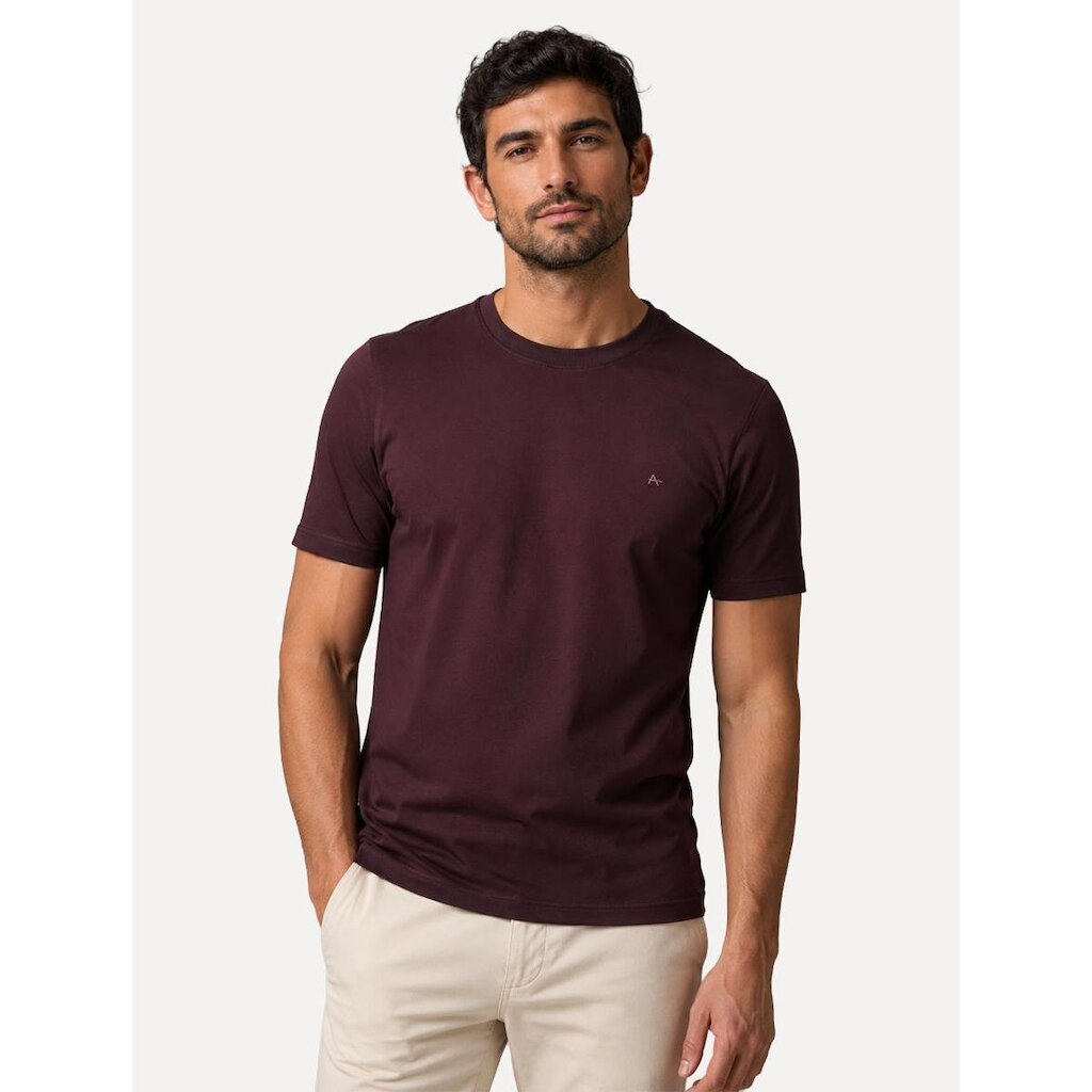 Camiseta Aramis Masculina Basic Lisa Mono Logo Bordeaux Bordô Escuro