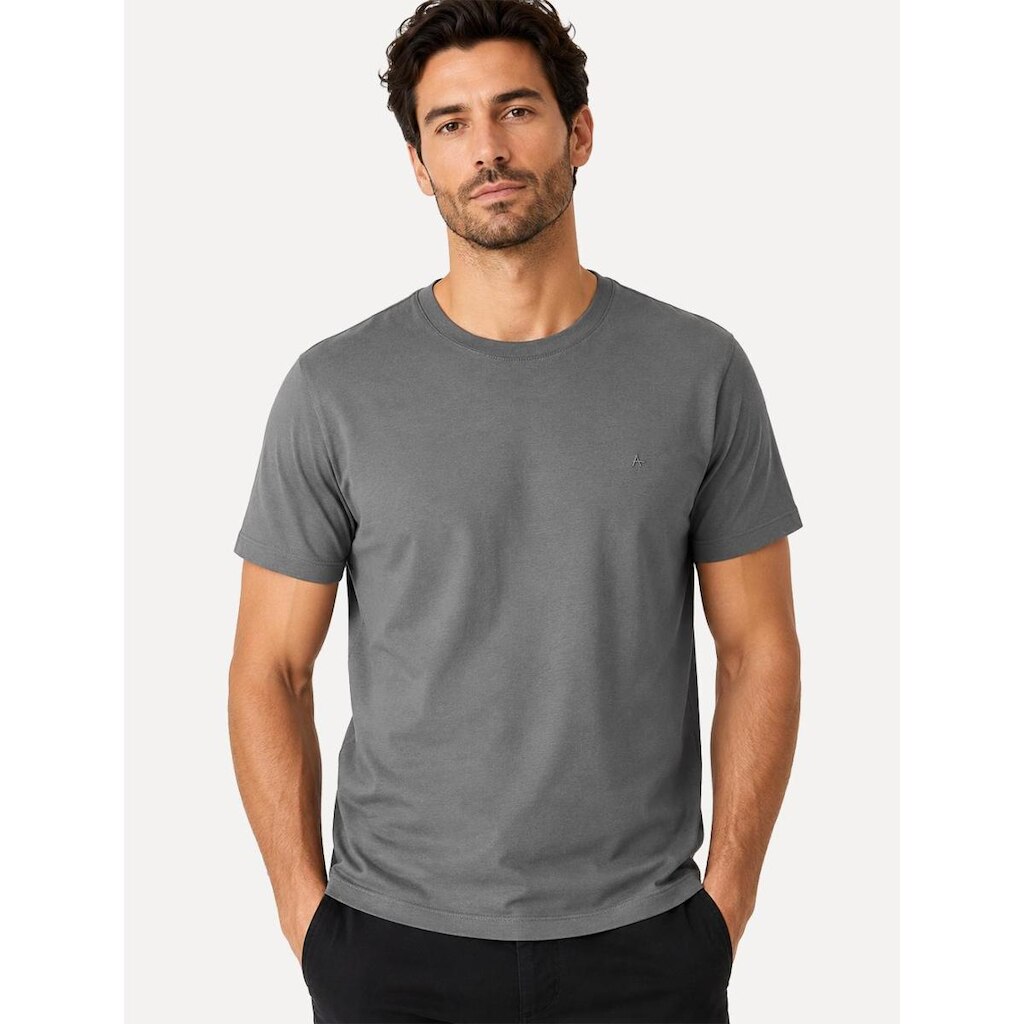 Camiseta Aramis Masculina Basic Lisa Mono Logo Manga Curta Cinza Grafite