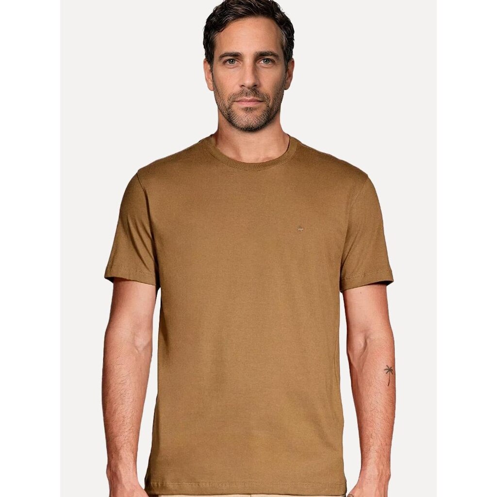 Camiseta Aramis Masculina Basic Lisa Mono Logo Marrom Médio