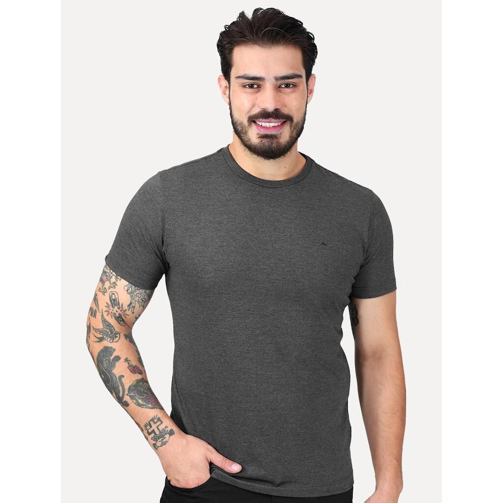 Camiseta Aramis Masculina Basic Lisa Surton Icon Cinza Mescla