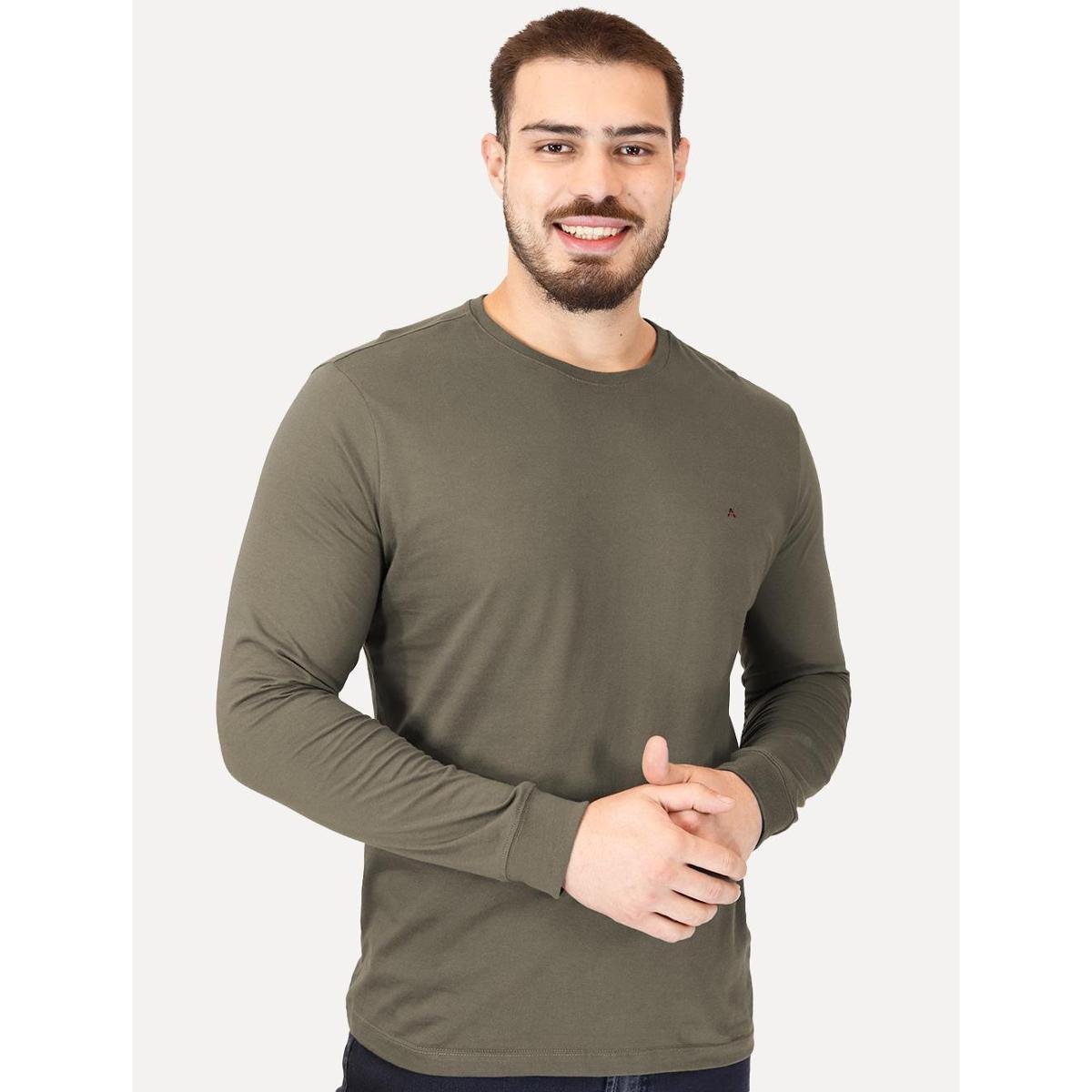 Camiseta Aramis Masculina Manga Longa Basica Logo Verde Militar Menor preço em Camiseta Aramis Masculina Manga Longa Basica Logo Verde Militar