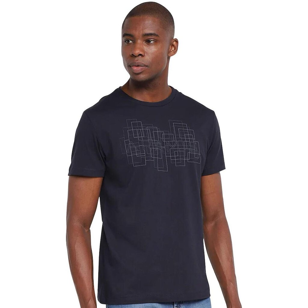 Camiseta Aramis Masculina Regular Geometric Relief Azul Marinho