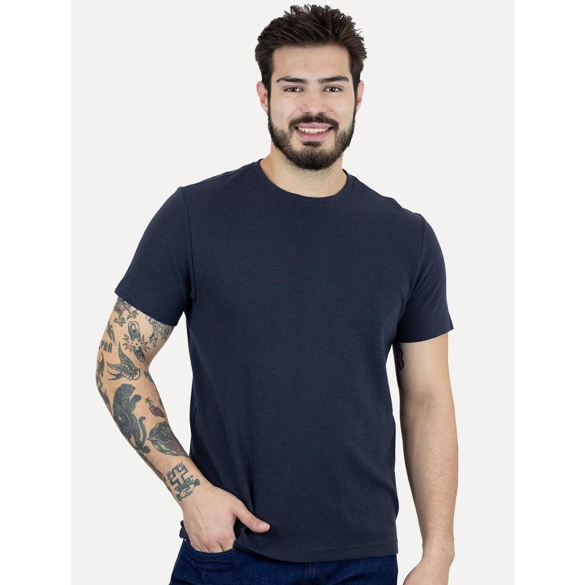 Camiseta Aramis Masculina Regular Textura Ottoman Azul Marinho Menor preço em Camiseta Aramis Masculina Regular Textura Ottoman Azul Marinho