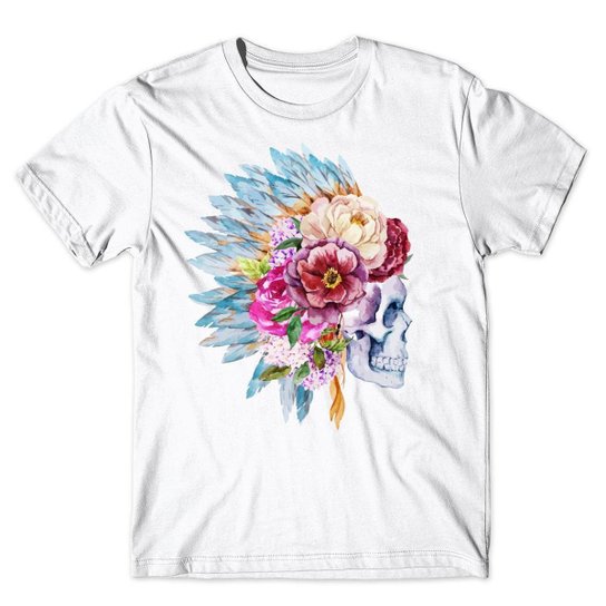 Camiseta As Braba Masculina Cocar Flores - Branco Menor preço em Camiseta As Braba Masculina Cocar Flores - Branco