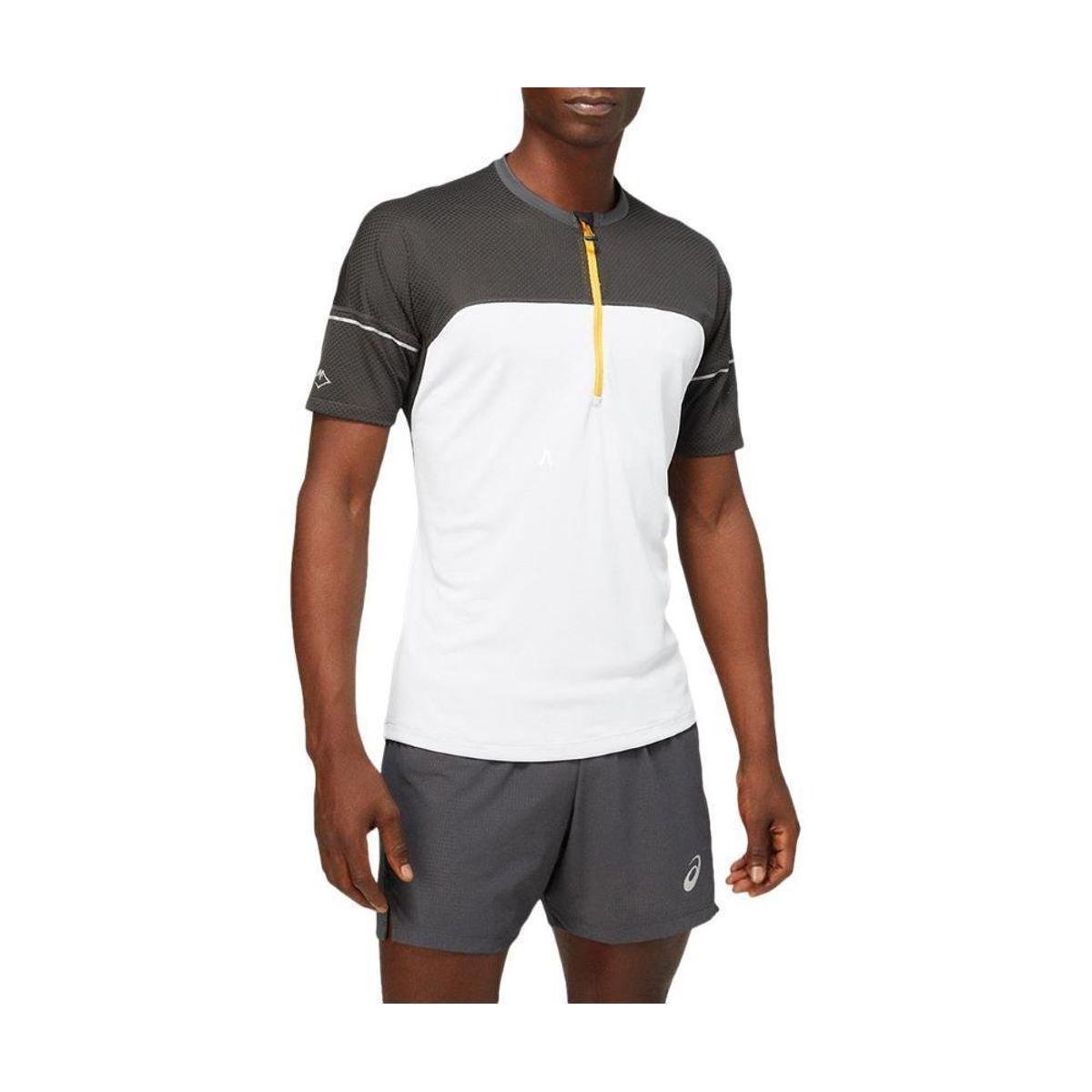 Camiseta ASICS Fujitrail - Masculina - Cinza e Branca - Cinza