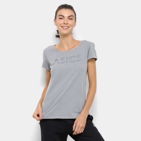 Camiseta Asics Training Stripe SS Feminina - Cinza