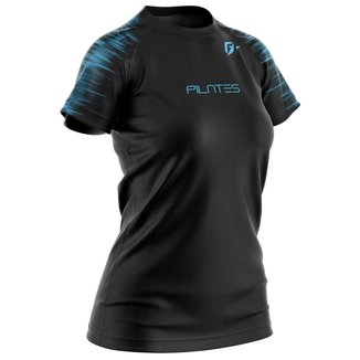 Camiseta Baby look Feminina Pilates Tecnodots Preto Azul