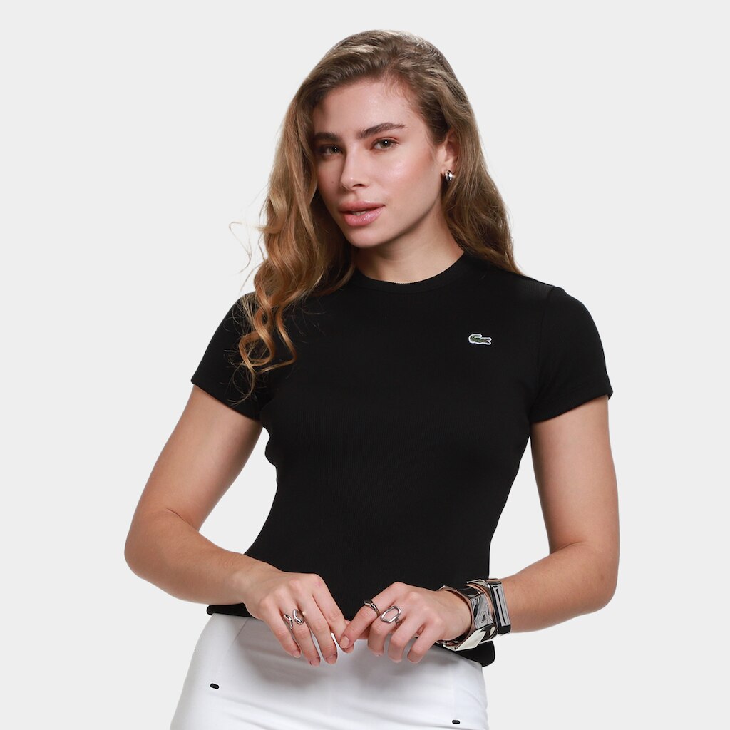 Camiseta Baby Look Lacoste Canelada Feminina