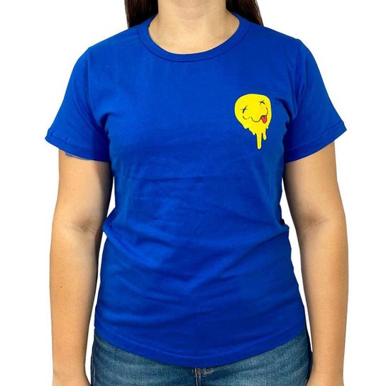 Camiseta Baby Look Malha Feminina Estampada Várias Cores - Azul Menor preço em Camiseta Baby Look Malha Feminina Estampada Várias Cores - Azul