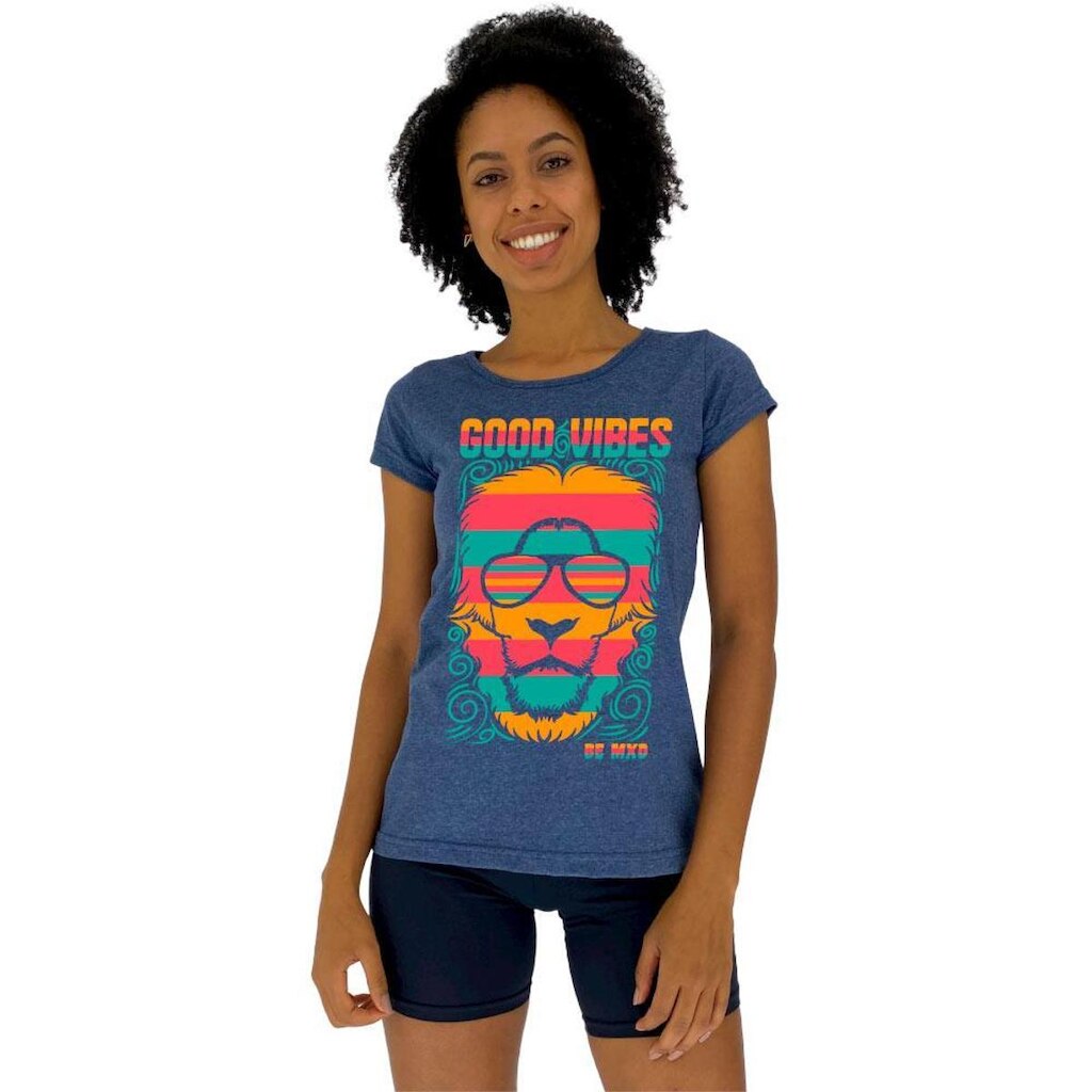 Camiseta Babylook Feminina MXD Conceito Leão Good Vibes