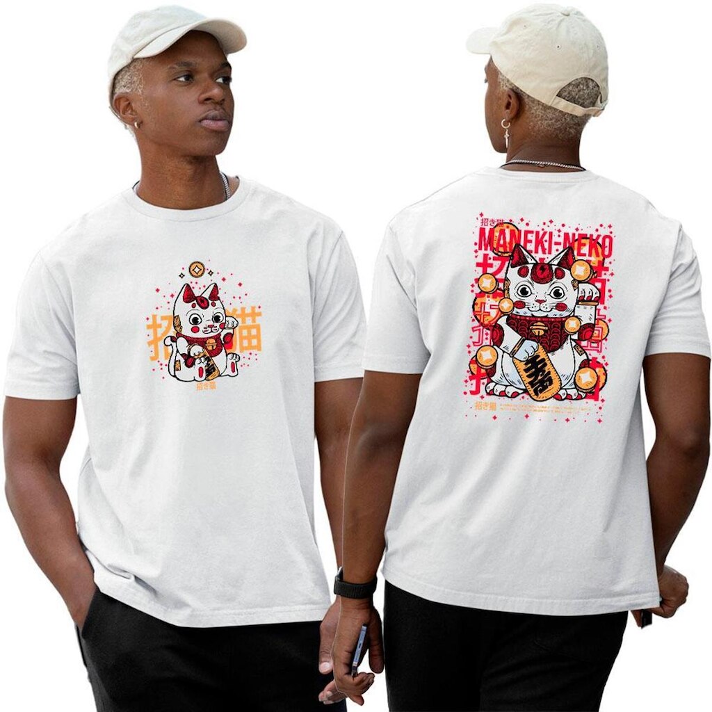 Camiseta Basica Algodão‎ Abstract Maneki Neko Streetwear