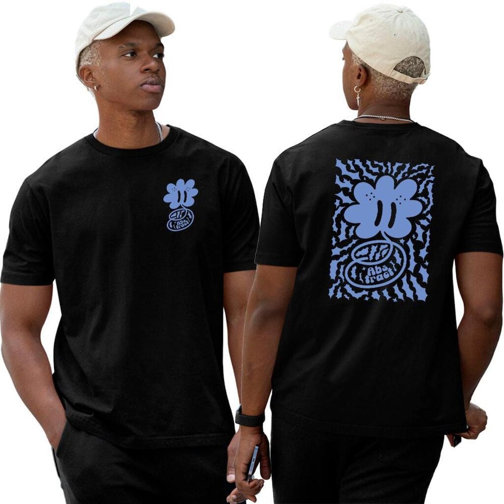 Camiseta Basica Algodão‎ Abstract Thorns Flowers Blue