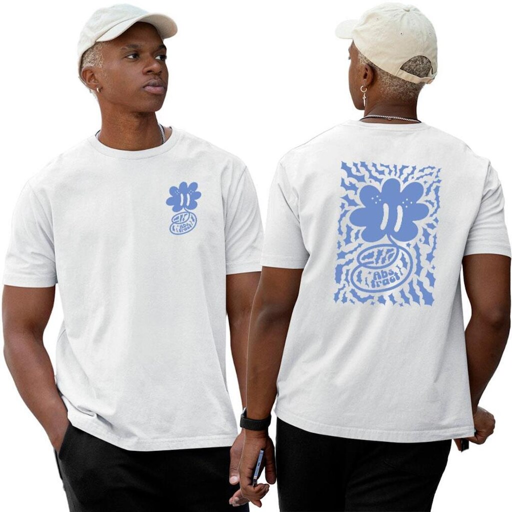 Camiseta Basica Algodão‎ Abstract Thorns Flowers Blue