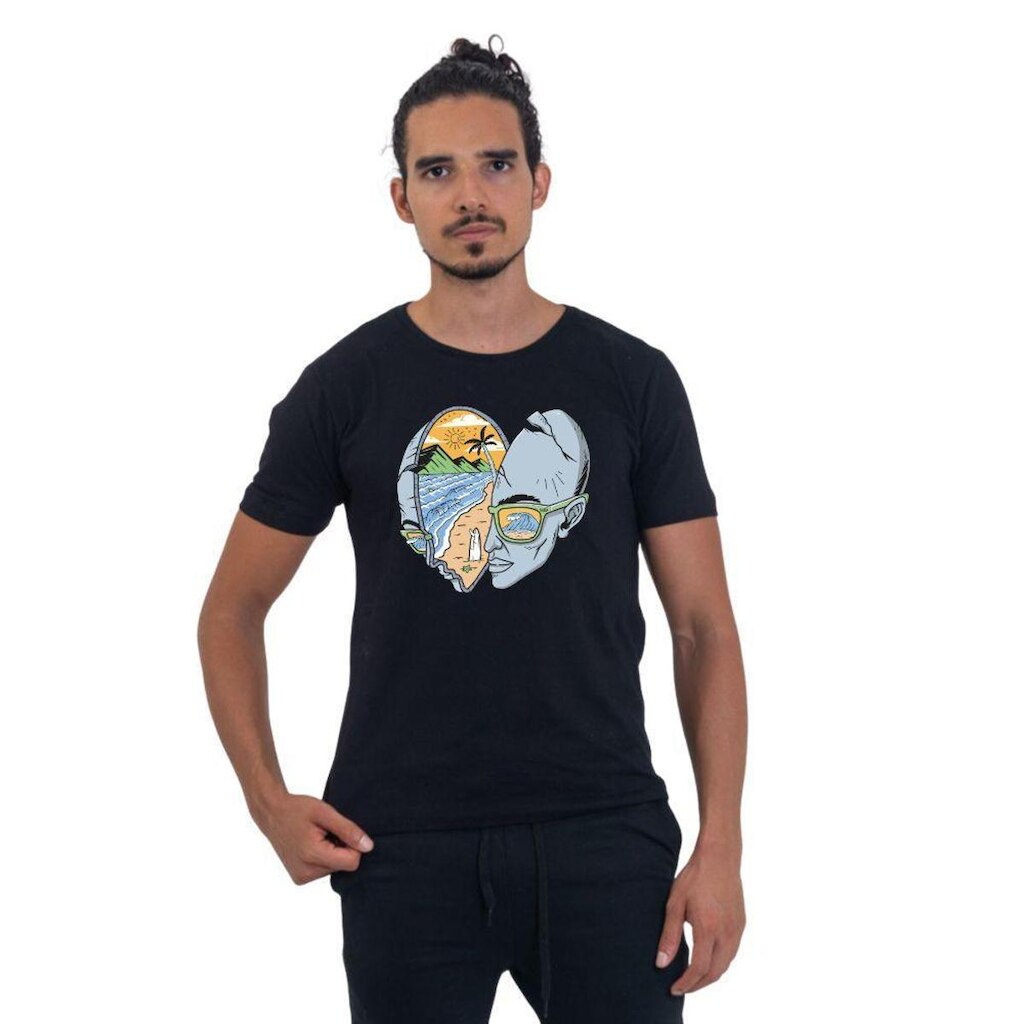 Camiseta Básica de Algodão Masculina Estampada