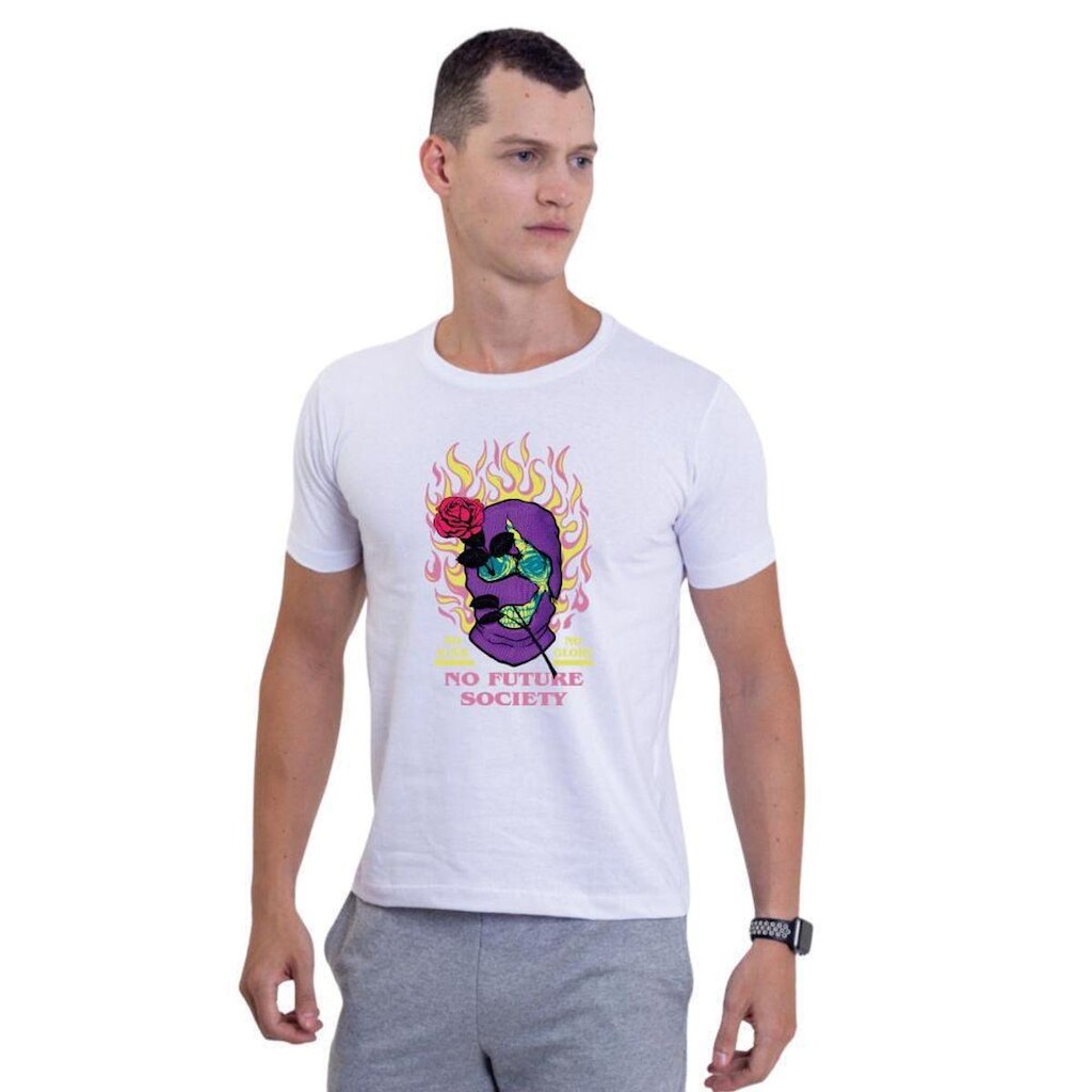 Camiseta Básica de Algodão Masculina Estampada
