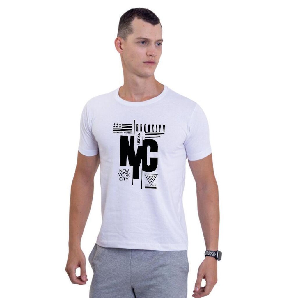 Camiseta Básica de Algodão Masculina Estampada