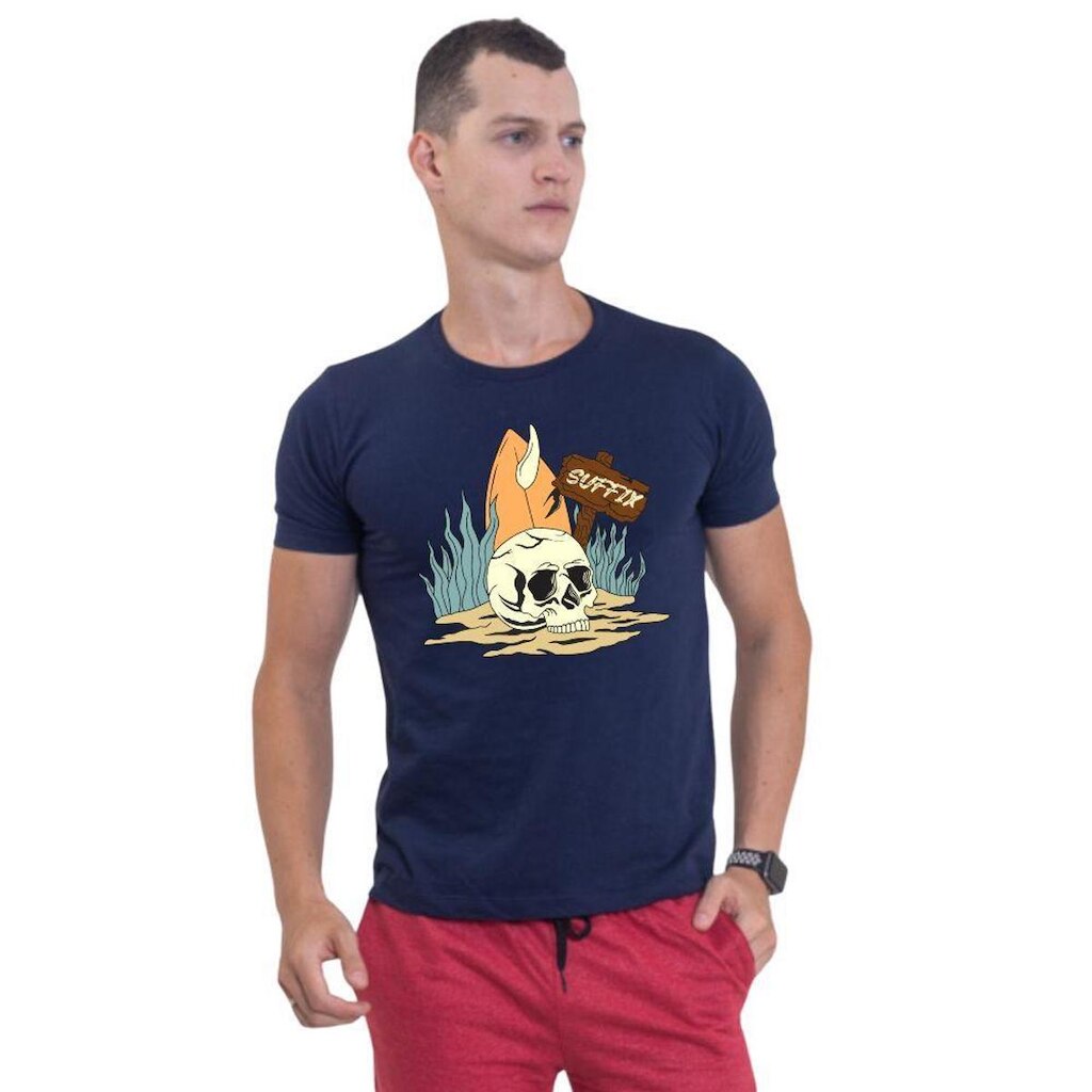 Camiseta Básica de Algodão Masculina Estampada